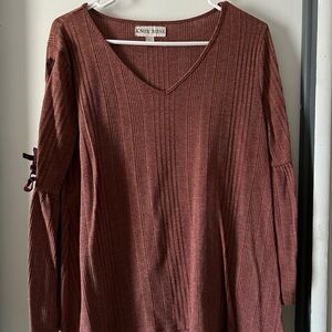 Knox Rose Maroon V-Neck Sweater with Tie Sleeves